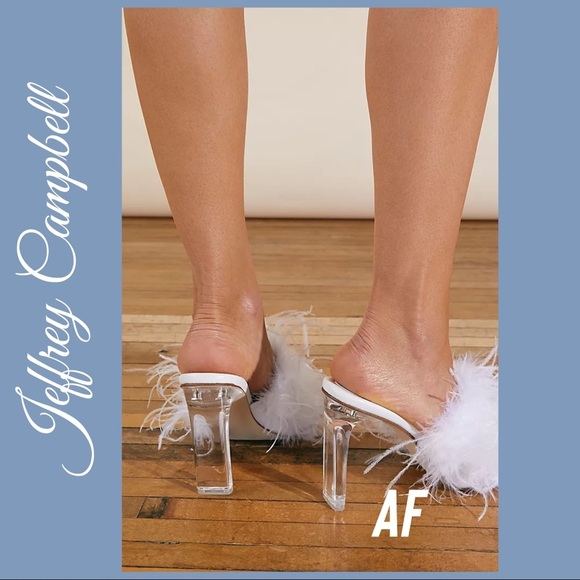 JEFFREY CAMPBELL DAISY BOA SANDALS WITE FEATHERS WORN ONCE - Picture 3 of 7